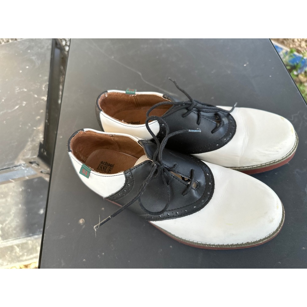 School Issue Varsity Leather Saddle Shoes Black White 6300BKW Womens 8.5 M